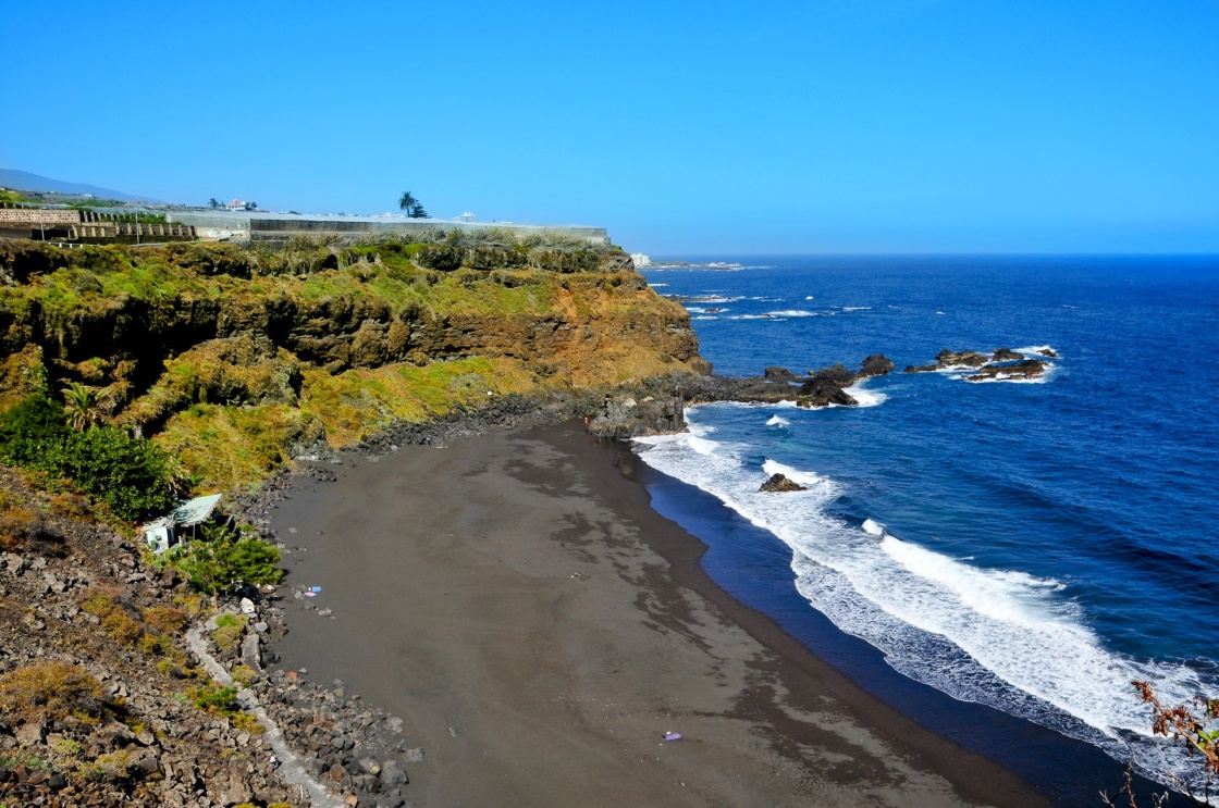 A view of volcanic Bollullo Beach in Tenerife, Canary Islands, Spain